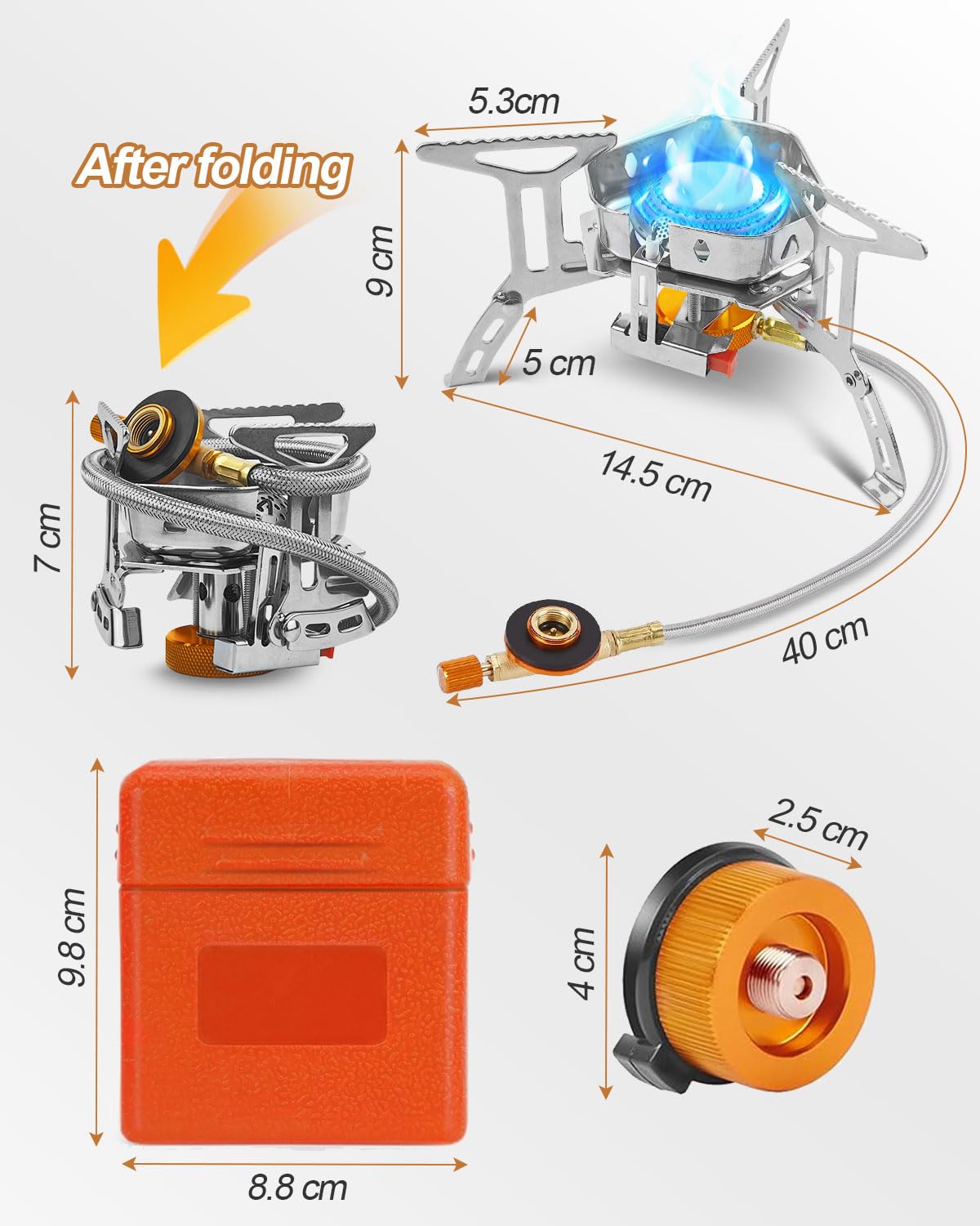 Portable Camping Gas Stove Burner, Windproof 3500W Camping Stove with Piezo Ignition, Complete with Adapters and Converters for BBQs, Cooking, Fishing, Hiking, and Picnics